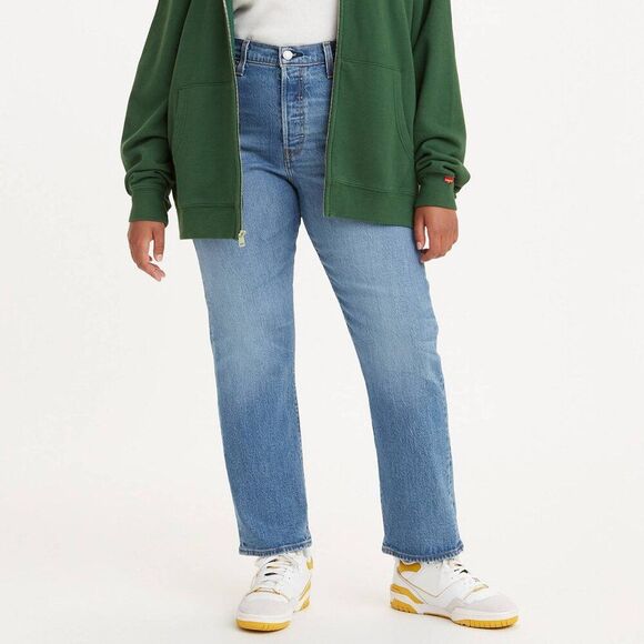 Levi's Premium Wedgie Straight Fit Medium Wash Blue Stretch Size 25x28 High Rise - Picture 1 of 10